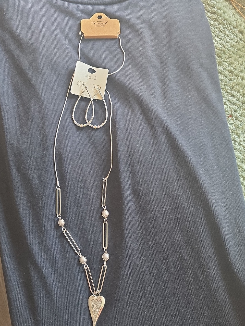Silver-Tone Heart Pendant Necklace and Hoop Earrings Set - Silver